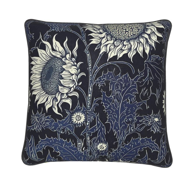 Botanical Indigo Sunflower Print Cushion