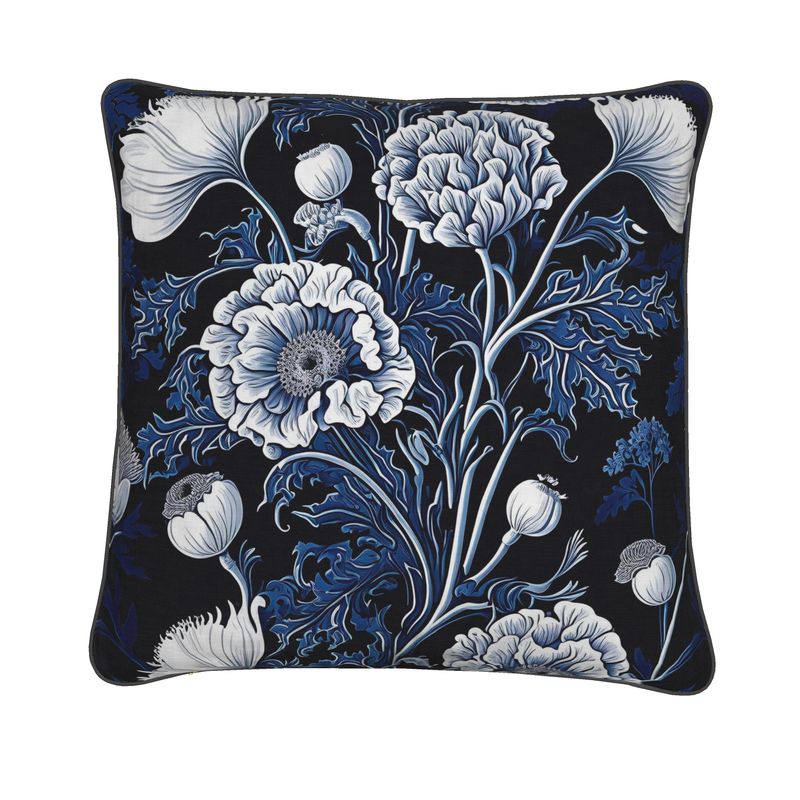 Botanical Blue Poppy Print Cushion