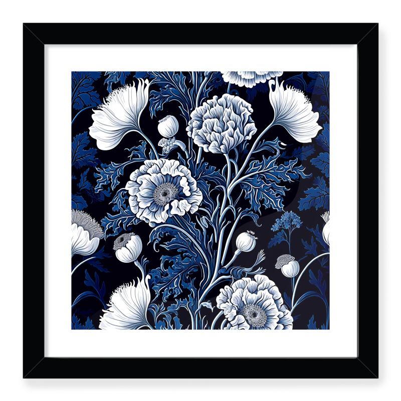Botanical Blue Poppy Print Framed