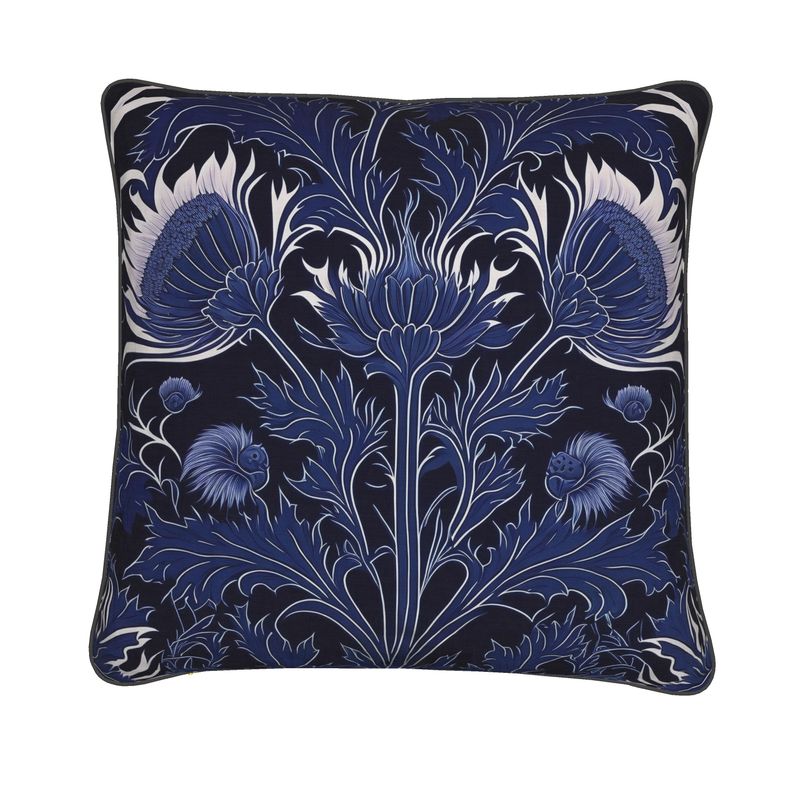 Botanical Blue Thistle Print Cushion