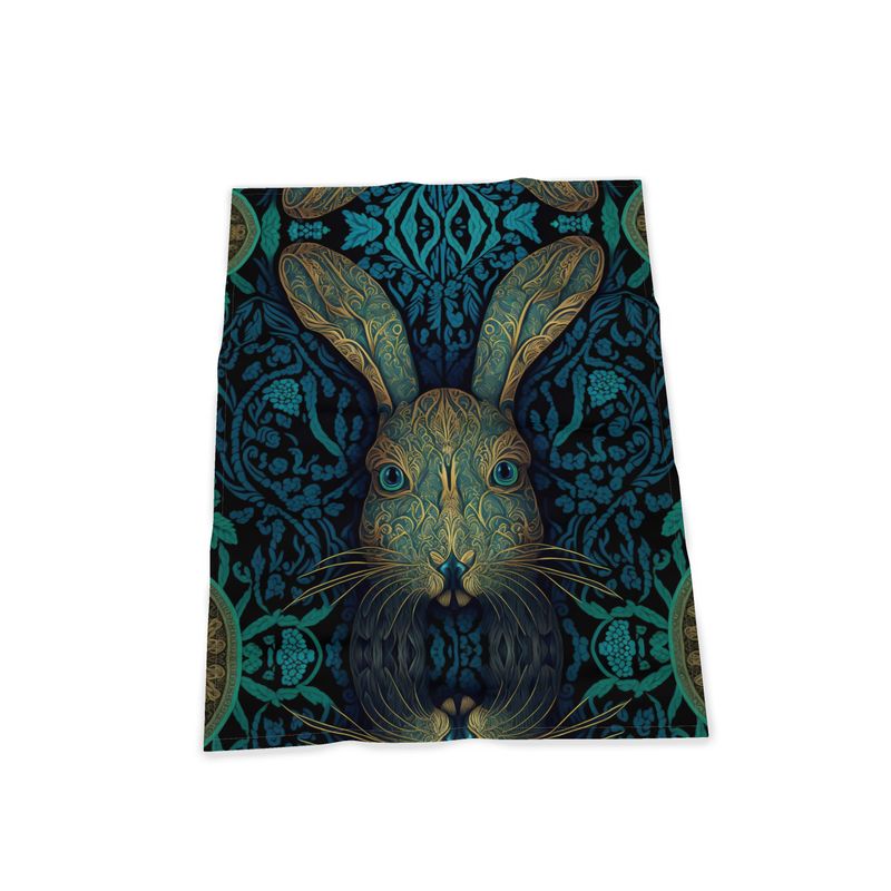 Teal Hare Print Tea Towel