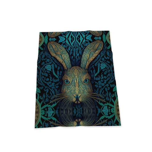 Teal Hare Print Tea Towel