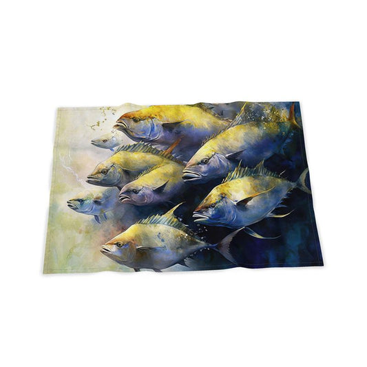 Yellow Fish Shoal Tea Towel
