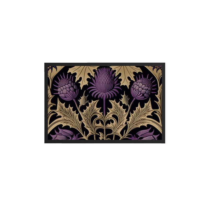 Gold and Purple Thistle Print Botanical Doormat