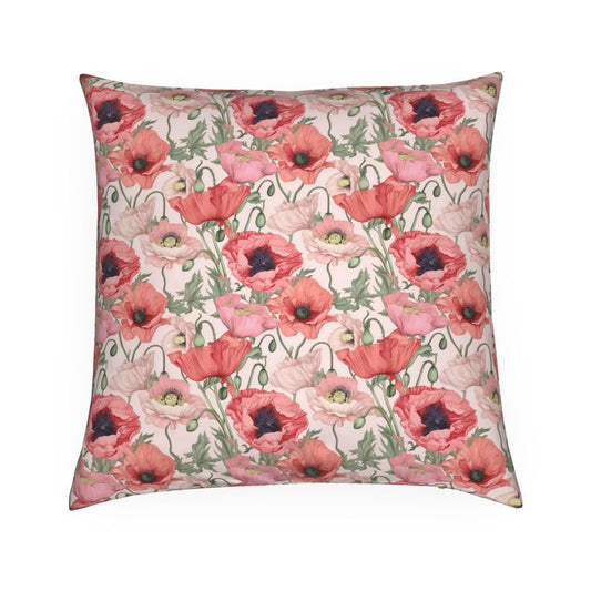 Red and Pink Poppy Print Cushion