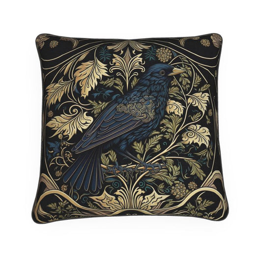 Gold Black Bird Print Cushion