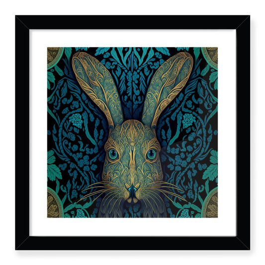 Blue Hare Print Framed