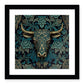 Teal and Gold Bull Print Framed