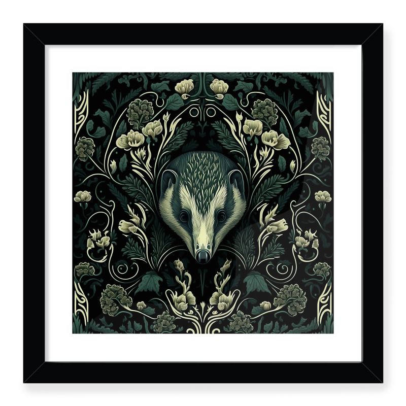 Black and White Badger Print Framed