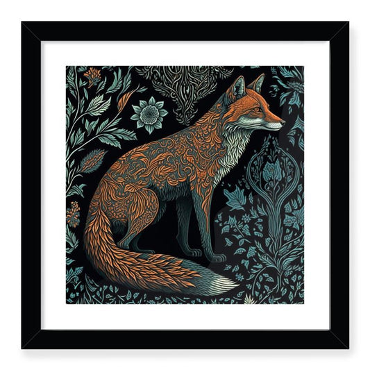 Floral Fox Print Framed