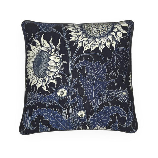 Botanical Indigo Sunflower Print Cushion