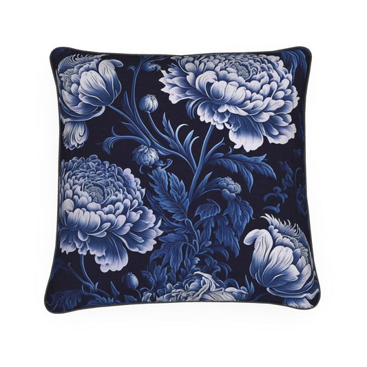 Botanical Blue Peony Print Cushion