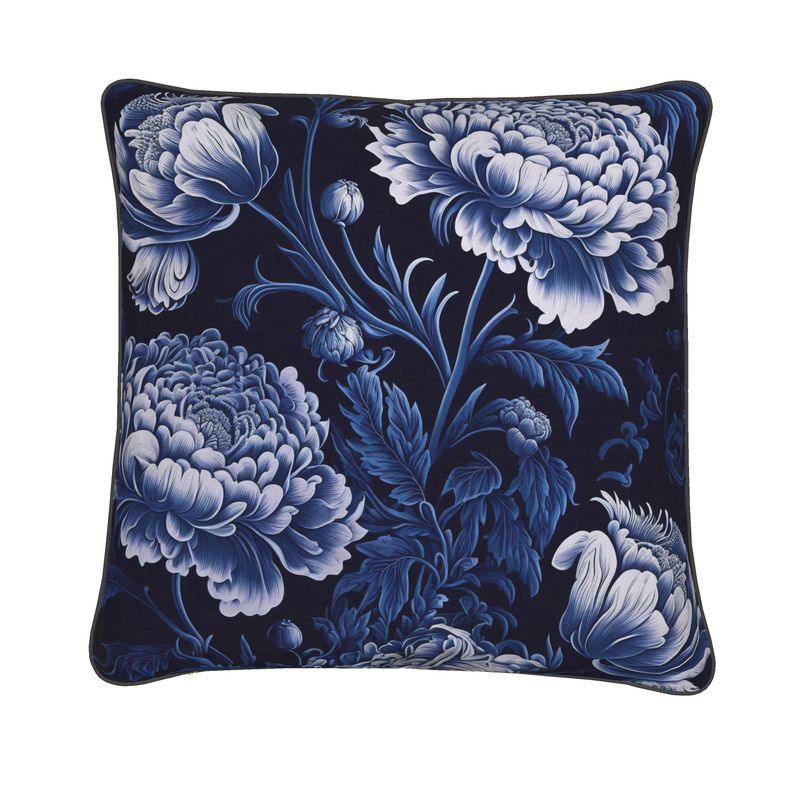 Botanical Blue Peony Print Cushion