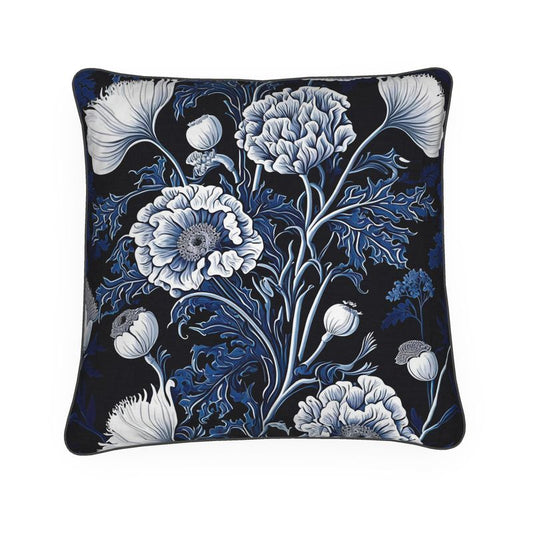 Botanical Blue Poppy Print Cushion