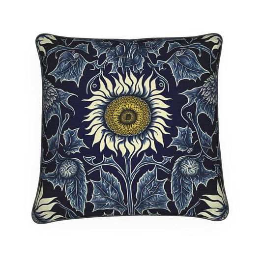 Botanical Blue Sunflower Print Cushion