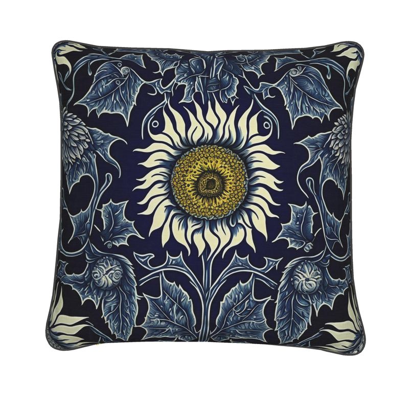 Botanical Blue Sunflower Print Cushion