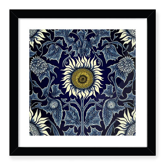 Botanical Yellow and Blue Sunflower Print Framed