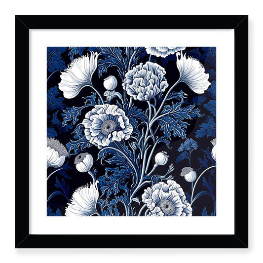 Botanical Blue Poppy Print Framed