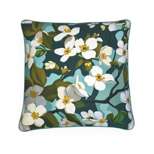 Botanical Blue Dogwood Flower Cushion