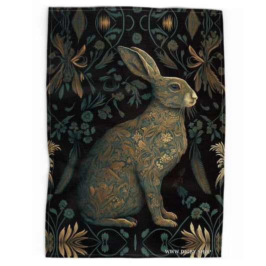 Golden Hare Print Tea Towel