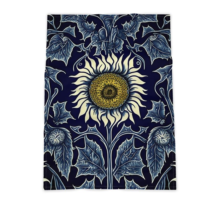 Indigo and Yellow Sunflower print Tea Towel