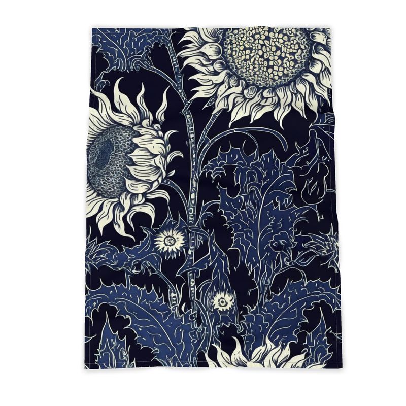 Indigo Sunflower Print Tea Towel