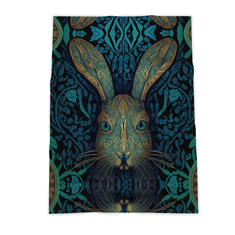 Teal Hare Print Tea Towel
