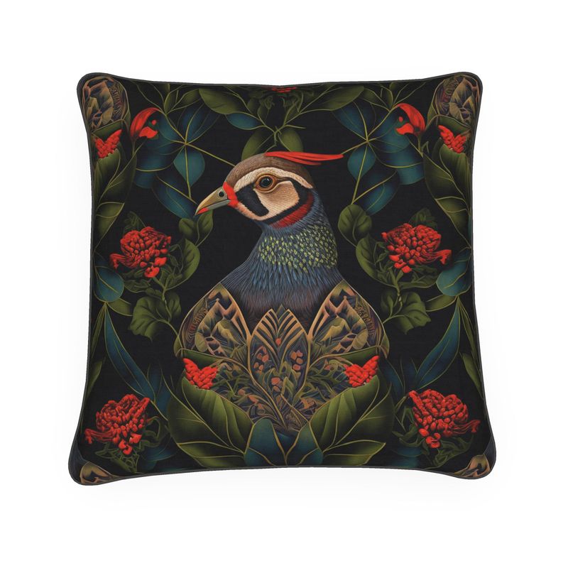 Red Partridge Print Cushion