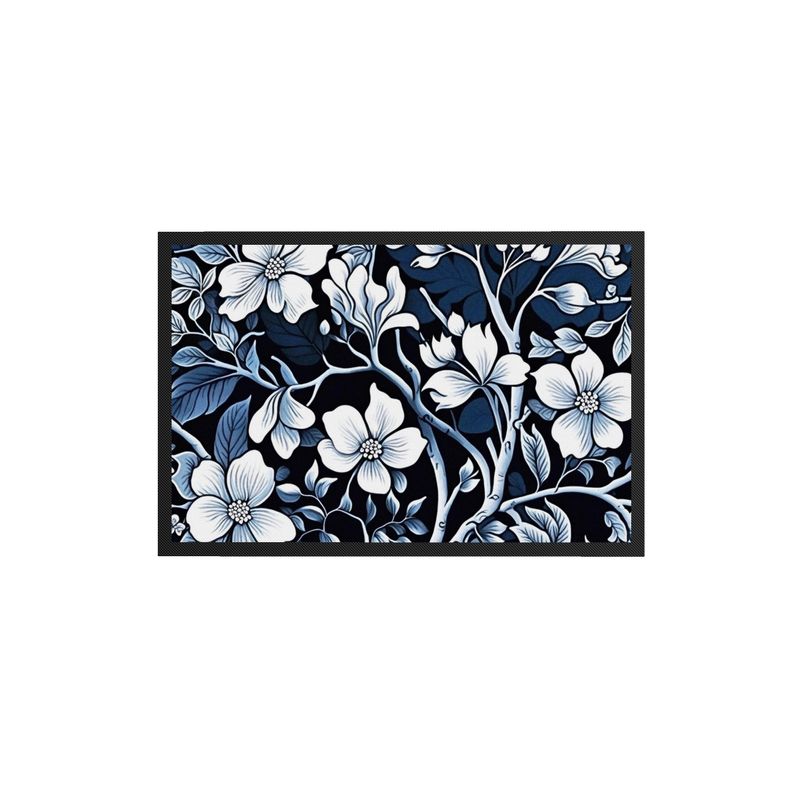 Indigo Dogwood Blossom Print Doormat